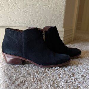 Sam Edelman Black Suede Ankle Booties with Wood Heel Sz 7.5